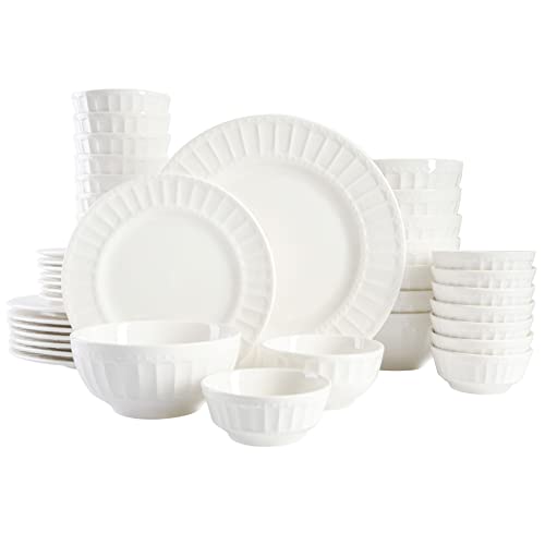 Porcelain Dinnerware Set for 8 - White Embossed 40-Piece Tableware