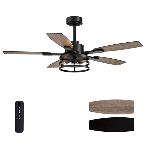 52 Inch Ceiling Fan with Lights and Remote Control - Black Farmhouse Style for Indoor Outdoor