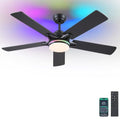 52 Inch Ceiling Fan with RGB Lights - Modern Black Indoor Outdoor Fan with Remote & App Control
