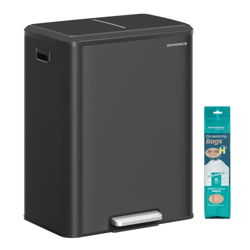 SONGMICS Stainless Steel Trash Can 2 x 8 Gallon, Black - Version 2
