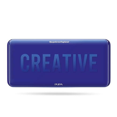 Pupa Milano Make-Up Palette L, 005 Blue, 0.71 oz - 18 Pan Eyeshadow and Blush Palette, Matte, Shimmer, Metallic Finishes - Blendable Velvety Texture Blush Powder - Talc-Free - Eco-Friendly Packaging