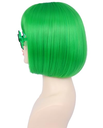 Green Bob Wig with Bangs, Accessories & Stickers for St Patrick's Day Costume