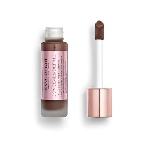 Revolution Beauty London, Conceal & Define Foundation, Full Coverage, Long-Lasting Matte Finish, Vegan & Cruelty-Free, F18 Dark Skin Tones, 0.8 fl oz