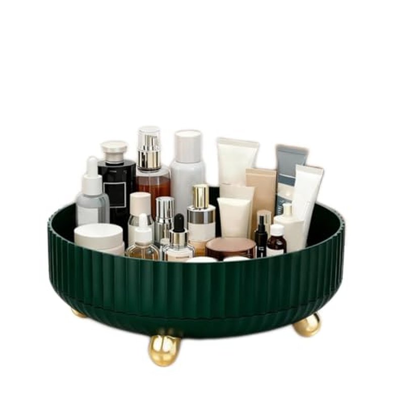 360¡ÆRotating Organizer,Lazy Cosmetic Perfume Storage Organizer,Large-Capacity Round Display Box,Suitable for Bathroom Countertops,Dressers (Peacock Green)