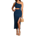 Pink Queen Women's One Shoulder Sleeveless Cutout Side Slit Bodycon Maxi Long Dress