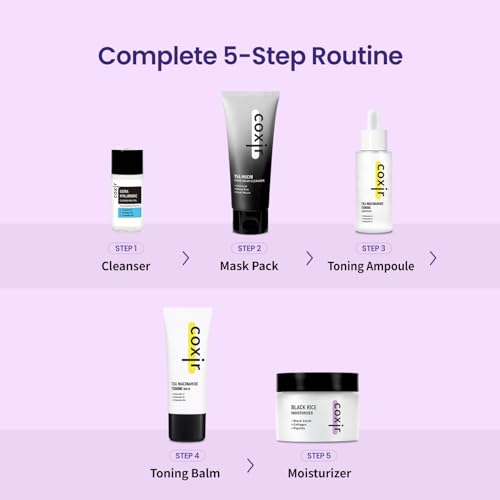 [New Years Gift Set] coxir K-Beauty Seoul Glow Set ? 5-Step Korean Skincare Routine with TXA & Black Rice ? Cleansing oil, Mask Cleanser, Ampoule, Balm & Moisturizer,korean skincare,Holiday Gift