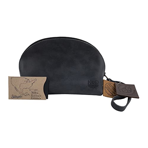 Hide & Drink Charcoal Black Leather Travel Makeup Organizer with Hand Strap
