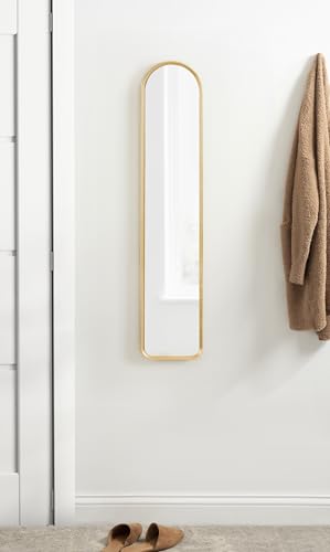 Slim Gold Arched Wall Mirror - 8x38 Inch Tall Entryway Bedroom Decor