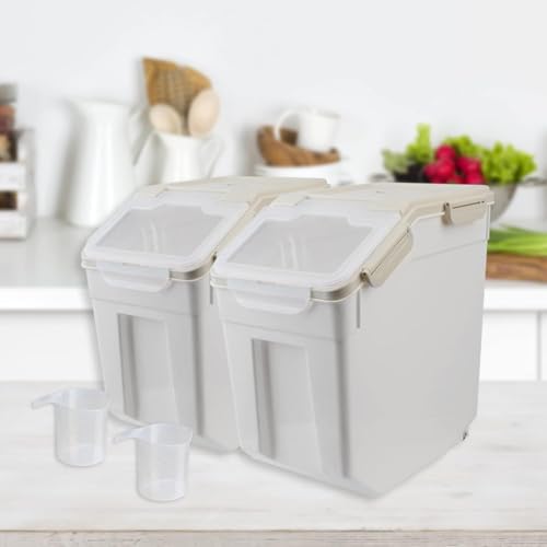 25LB Large Airtight Flour Storage Container Bin with Wheels & Scoop - Gray 4 Pack