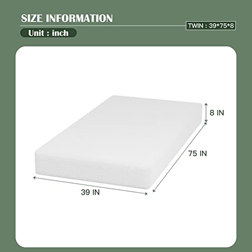 Twin 8-Inch Foam Mattress - CertiPUR-US Certified Breathable Supportive Bed with Removable Cover