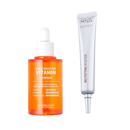 Swanicoco Pregnancy Safe Skincare Brightening Duo (Instagram Viral Product) Multi Solution Vitamin Essence & Fermentation Peptine Eye Care, Even Skin Tone, Dark Eye Circles, Stocking Stuffer