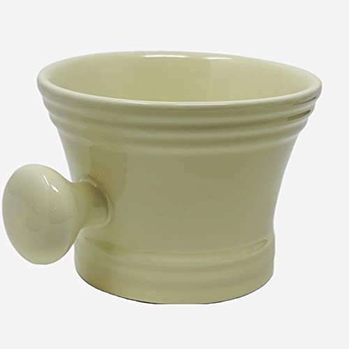 Heavy Duty Ceramic Ivory Shaving Mug with Knob Handle & Natural Soap Set