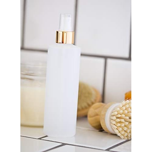 JUVITUS 8 oz Clear Natural Refillable Plastic Squeeze Bottle with Gold Metal Fine Mist Spray (12 pack)