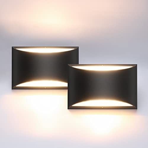 Black Modern LED Wall Sconce Set of 2 - Up & Down Indoor Wall Lights - Warm White 3000K