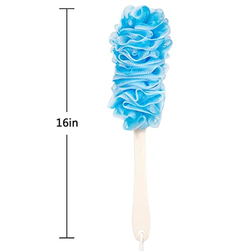 Loofah Back Scrubber for Shower,Loofah On a Stick,Anti-Slip Long Handle Bath Sponge Shower Brush,Soft Nylon Mesh Body Brush for Women&Men (Pack of 2, Blue)