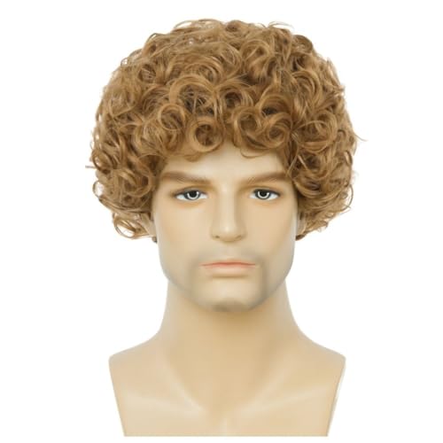Tseses Blonde Curly Afro Wig for Men – Short Fluffy Rocker Style, 70s/80s Cosplay