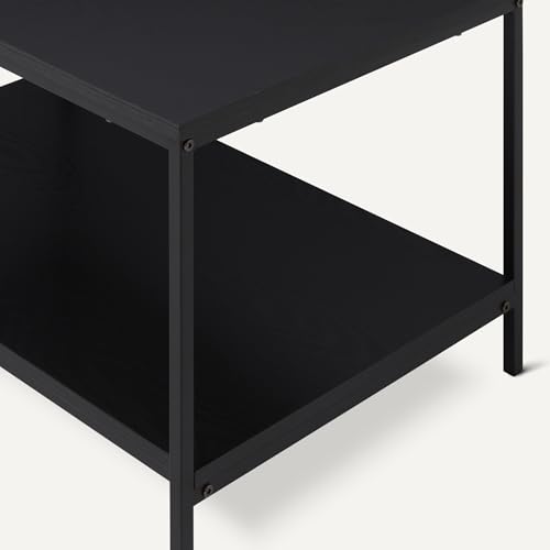 Black Rectangular Coffee Table with Bottom Shelf - Modern Living Room Centerpiece