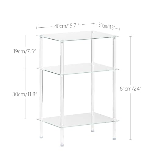 Transparent 3-Tier Tempered Glass Side Tables Set of 2 - Modern Acrylic End Tables