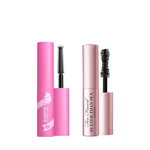 Too Faced Better Than Sex & Ribbon Wrapped Mascara Travel Duo | Includes Better Than Sex Mascara, 0.17 Fl Oz For Volume + Ribbon Wrapped Lash Tubing Mascara, 0.16 Fl Oz for Length