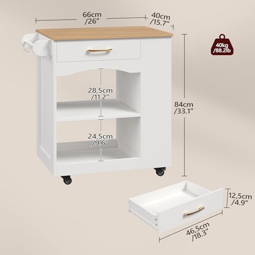 Kitchen Island Cart with Drawer & Open Shelves - Mobile Storage on Wheels
