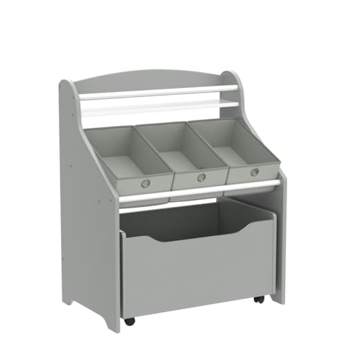 Humble Crew 3-in-1 Kids Bookshelf & Toy Organizer - Grey | Rolling Toy Storage for Toddlers