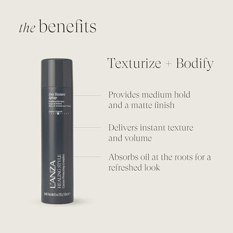 L'ANZA Healing Style Dry Texture Spray Dry Texture Sprays, Volumizing Hairspray, Touchable Fullness, Oil-Absorbing, Anti-Humidity, Color Safe Anti-Humidity Strengthening Care, Sulfate Free