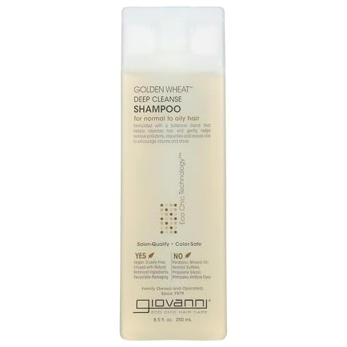 GIOVANNI ECO CHIC Golden Wheat Deep Cleanse Shampoo - Shampoo for Oily hair, Deep Cleansing With Botanical Oils, Helps Encourages Volume & Shine, Color Safe - Spearmint Oil + Aloe Vera, 8.5 oz