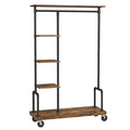VASAGLE 5-Tier Industrial Clothes Rack on Wheels, Rustic Metal & Wood Garment Organizer