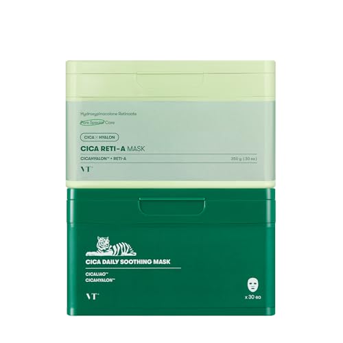 VT COSMETICS Daily Soothing Mask 30 Pcs and Cica Reti-A Mask Sheet 30 Pcs 11.83Oz(350g)*2