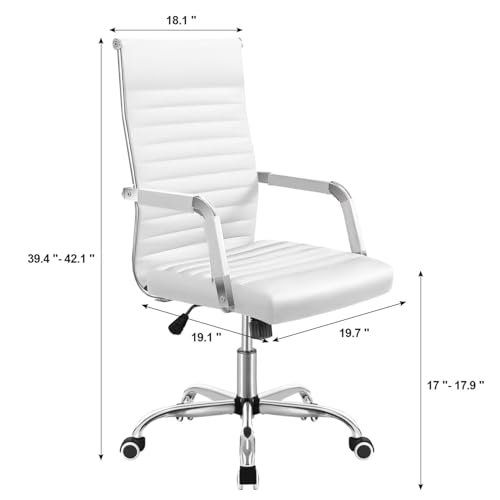 White Mid-Back Office Chair with 360° Swivel & Height Adjustment