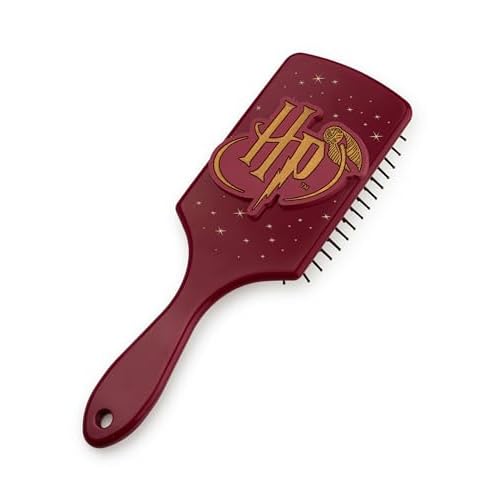 Harry Potter Women's Bobble and Paddle Hair Brush and Scrunchie Set | Adults Striped Print Brush with 3D Logo in Burgundy