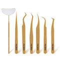 Lash Tweezers for Eyelash Extensions, Professional Eyelash Tweezer Set, Lash Extension Tweezer Kit (Set of 7, Gold)