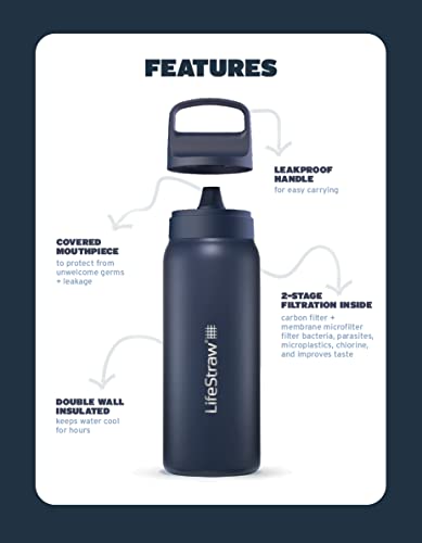 LifeStraw Go Series Insulated Steel Water Filter Bottle 24 oz - Thistle Purple