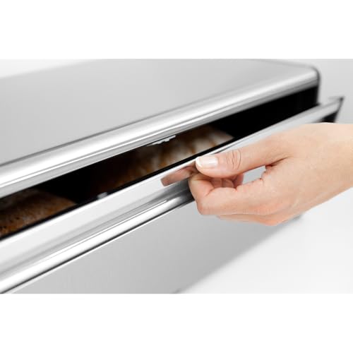 Brabantia Matte Steel Rectangular Fall Front Bread Box for Kitchen Countertop, Holds 2 Loaves