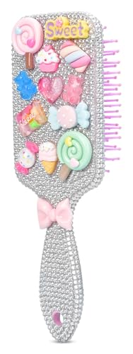 Charm Sweets 9-Inch Nylon Bristle Hair Brush with Rhinestone Embellishments - Wet or Dry Hair