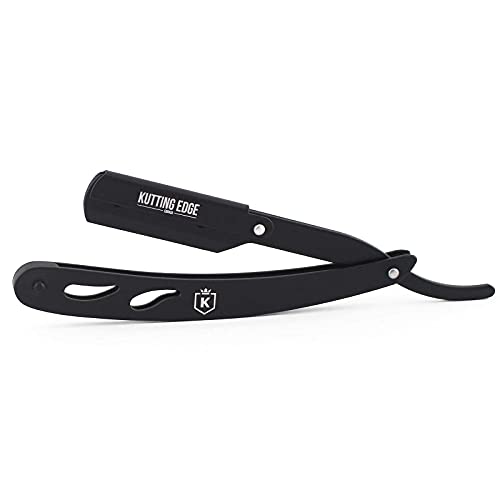 Kutting Edge - Professional Straight Edge Razor - Barber Razor with 10 Derby Double Edge Blades - Matte Black Stainless Steel Men Traditional Barber Shaving Razor
