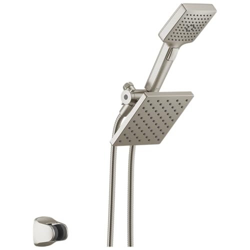 Square Dual Shower Head with Handheld Spray - Brushed Nickel, 4 Settings, 1.75 GPM