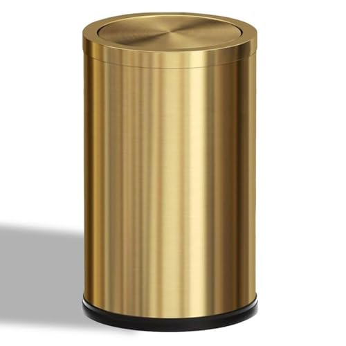 18L Stainless Steel Bathroom Trash Can - Gold Round Waste Bin with Swing Lid - Variation of 18L-Gold