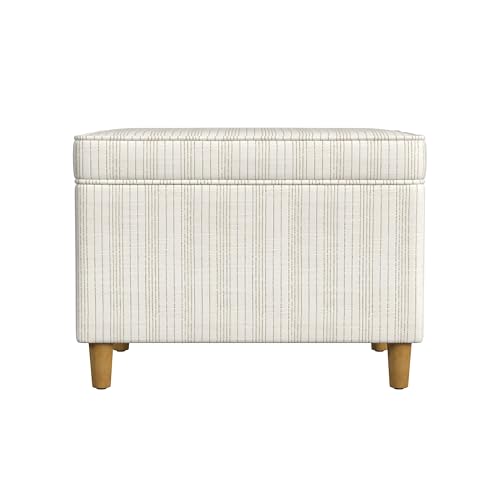 24-Inch Cream Marigold Pinstripe Storage Ottoman with Wooden Legs — Space-Saving Bench