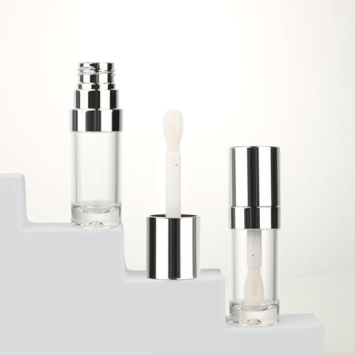 COSIDEA 18pcs Round 8ml 0.27oz r Round silve Empty lip gloss tubes with big large doe foot wand Lipgloss tube containers for lip oil packing