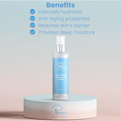 Pure Daily Care High Energy Hyaluronic Serum (4 Fl. Oz) - Hydrating Clinical Grade Hyaluronic Acid.