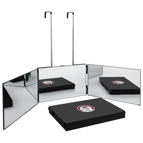 Dripex Black 3-Way Mirror for Hair & Makeup, 360° Trifold with Adjustable Hooks