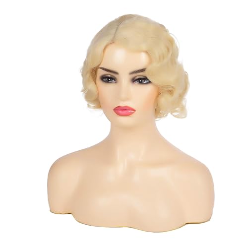 Blonde Short Curly Wig for Women 1920s Costume Halloween Cosplay with Cap - Variation of THIS listing