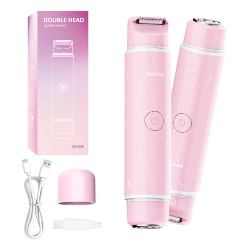 Bikini Trimmer for Women, 2-in-1 Electric Razors for Women with Dual Head, IPX7 Waterproof Wet & Dry Electric Shaver for Women, Womens Electric Razor for Bikini, Pubic Hair, Underarm, Legs and Arms