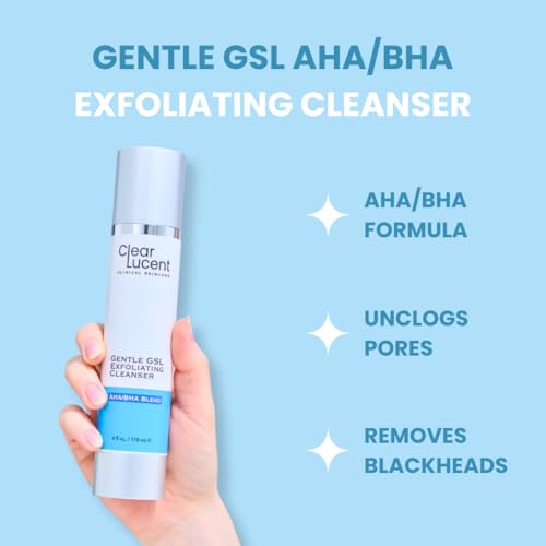 Gentle? GSL AHA/BHA Exfoliating Cleanser? - Glycolic, Salicylic &?Lactic Acid Face Wash for Acne, Blackheads &?Brightening, Aloe + Hyaluronic Hydration, Fragrance?Free, Sensitive?Skin Safe - 4?fl?oz