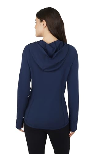 Yogalicious Women's Lightweight Hooded Yoga & Workout Jacket with Pockets - Dark Navy, Large
