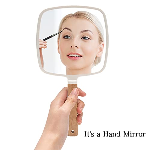 Small Square Wooden Handle Hand Held Mirror for Makeup & Shaving - Pack of 3 - White + Variation 9.8x5.5 Inches