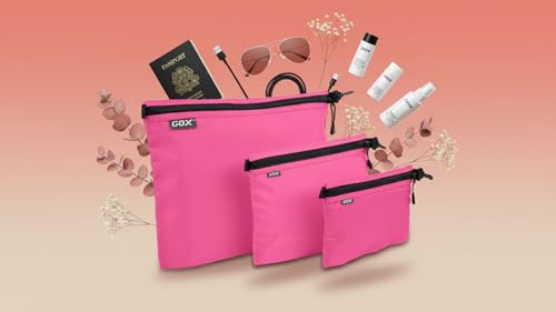Travel Toiletry Bag Set - 3 Sizes Waterproof Nylon Organizer for Men - Pink