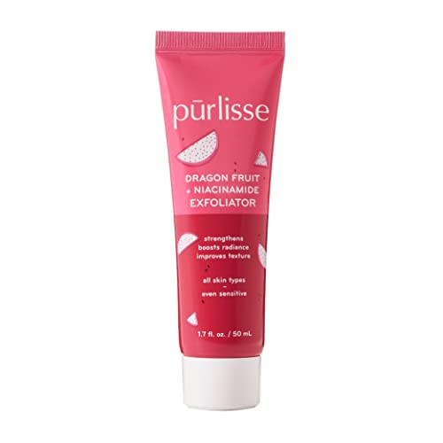 pürlisse Dragonfruit + Niacinamide Face Exfoliator - Brightening Skin Scrub for Radiance & Texture - Strengthens Barrier, Reduces Blemishes, Anti-Aging - 1.7 Fl oz