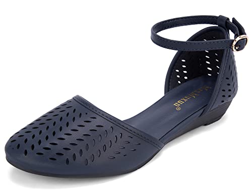 Women’s Blue Closed Toe Flat Sandals - Size 9, Comfortable Summer Footwear